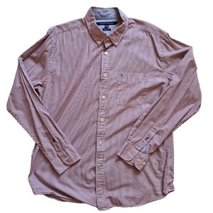Tommy Hilfiger 100 % Cotton button-down men's shirt size large. Red and white